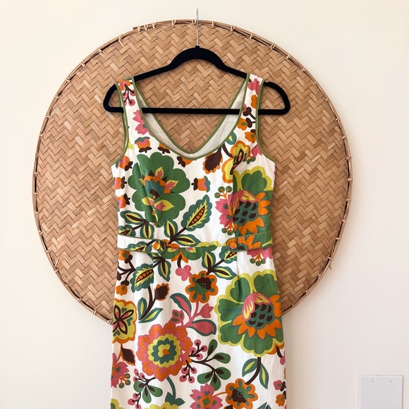 RETRO/VINTAGE STYLE‎ BODEN FLORAL DRESS SCOOP NECK SIDE ZIP WAIST TAB PANELS - Picture 7 of 16